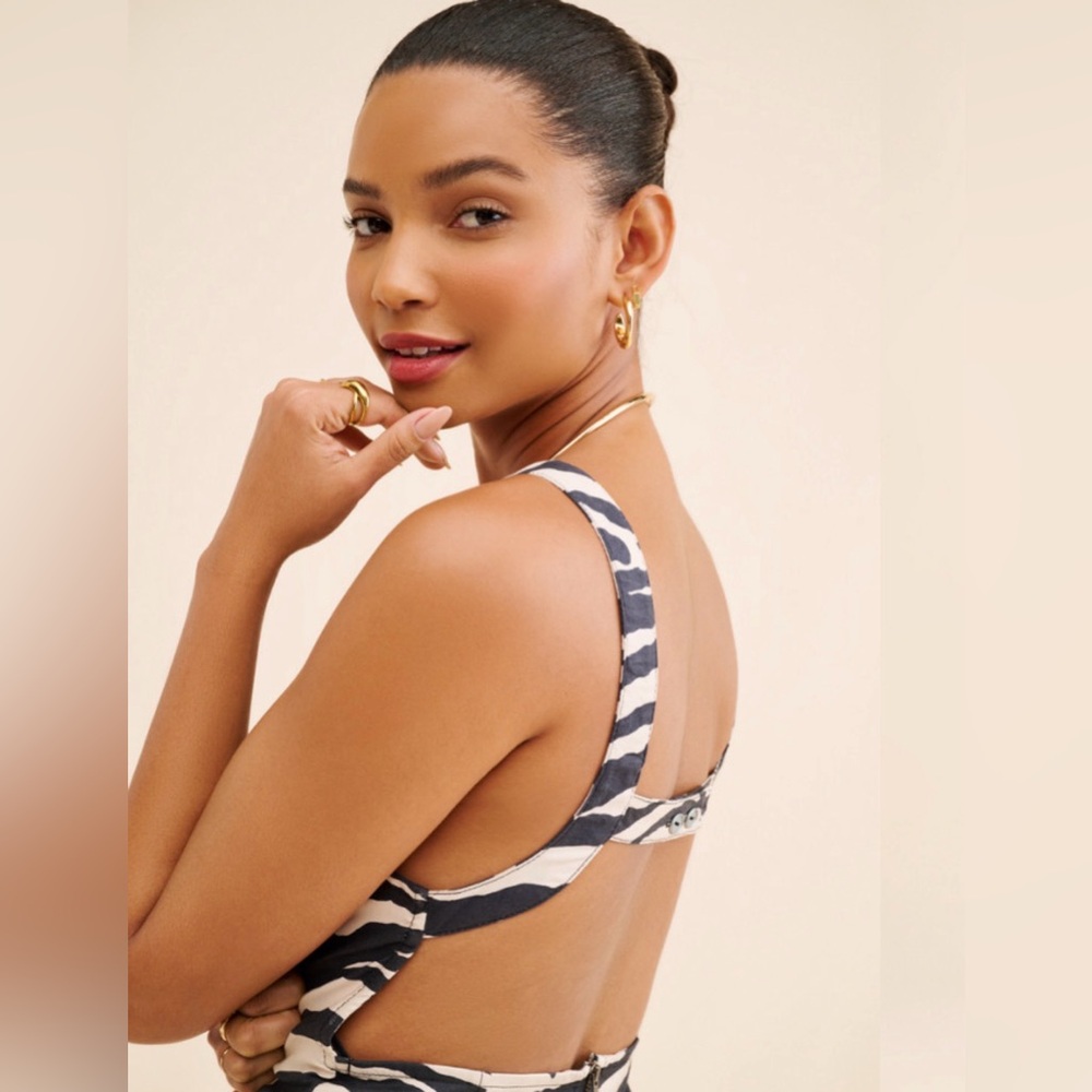 Free People Midnight City Mini Dress M Stretchy Lightweight Fitted Zebra Print - Picture 3 of 15